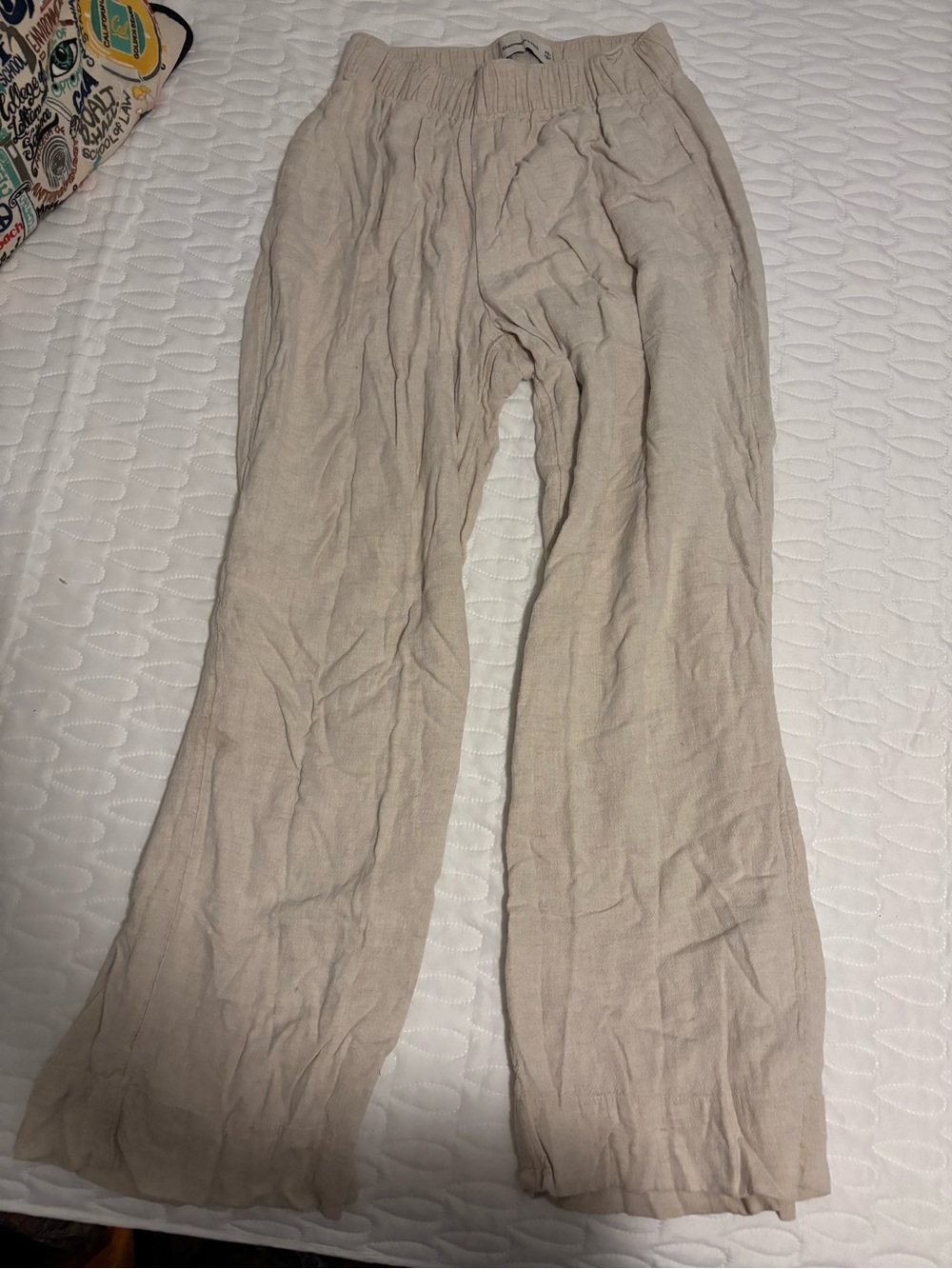 Women's Lightweight Beige Linen-Blend Pants